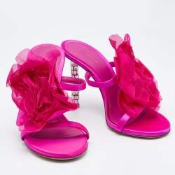 Le Silla Pink Satin Rose Embroidered Slide Sandals Size 38