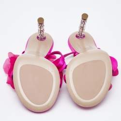 Le Silla Pink Satin Rose Embroidered Slide Sandals Size 38