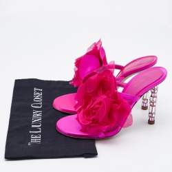 Le Silla Pink Satin Rose Embroidered Slide Sandals Size 38
