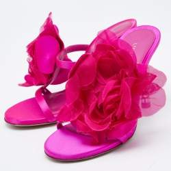 Le Silla Pink Satin Rose Embroidered Slide Sandals Size 38