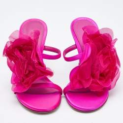 Le Silla Pink Satin Rose Embroidered Slide Sandals Size 38