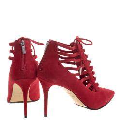 Pre Owned Le Silla Red Suede Caged Lace Up Ankle Boots Size 40