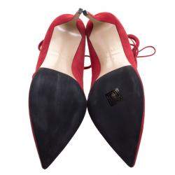 Pre Owned Le Silla Red Suede Caged Lace Up Ankle Boots Size 40