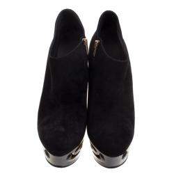 Pre Owned Le Silla Black Suede Butterfly Wedge Booties Size 40