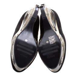 Pre Owned Le Silla Black Suede Butterfly Wedge Booties Size 40