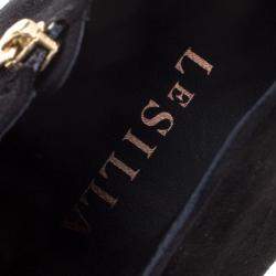 Pre Owned Le Silla Black Suede Butterfly Wedge Booties Size 40