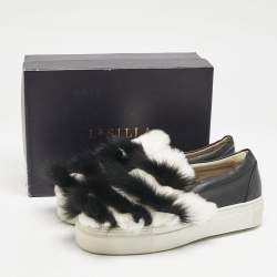 Le Silla Black/White Leather and Mink Fur Slip On Sneakers Size 40