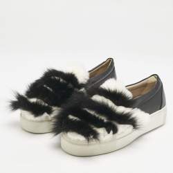 Le Silla Black/White Leather and Mink Fur Slip On Sneakers Size 40