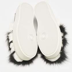 Le Silla Black/White Leather and Mink Fur Slip On Sneakers Size 40