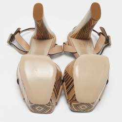 Le Silla Beige Printed Leather Ankle Strap Platform Sandals Size 39