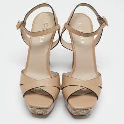 Le Silla Beige Printed Leather Ankle Strap Platform Sandals Size 39