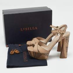 Le Silla Beige Printed Leather Ankle Strap Platform Sandals Size 39
