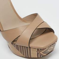 Le Silla Beige Printed Leather Ankle Strap Platform Sandals Size 39