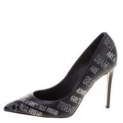 Le Silla Black Crystal Embellished Leather Pointed Toe Pumps Size 37.5