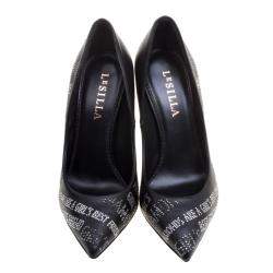Le Silla Black Crystal Embellished Leather Pointed Toe Pumps Size 37.5