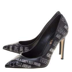 Le Silla Black Crystal Embellished Leather Pointed Toe Pumps Size 37.5