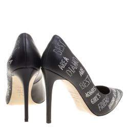 Le Silla Black Crystal Embellished Leather Pointed Toe Pumps Size 37.5