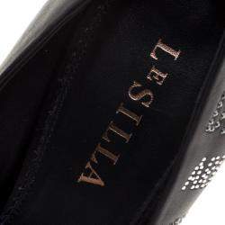 Le Silla Black Crystal Embellished Leather Pointed Toe Pumps Size 37.5