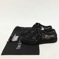 Le Silla Black Lace and Mesh Rhinestone Low Top Sneakers Size 37.5