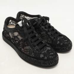 Le Silla Black Lace and Mesh Rhinestone Low Top Sneakers Size 37.5