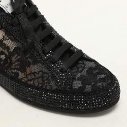 Le Silla Black Lace and Mesh Rhinestone Low Top Sneakers Size 37.5