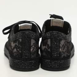 Le Silla Black Lace and Mesh Rhinestone Low Top Sneakers Size 37.5