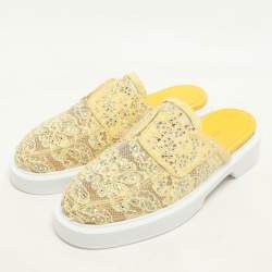 Le Silla Yellow Lace Crystals Embellished Yacht Mules Size 37