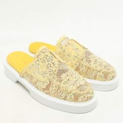Le Silla Yellow Lace Crystals Embellished Yacht Mules Size 37