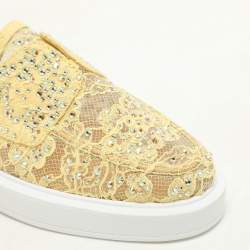 Le Silla Yellow Lace Crystals Embellished Yacht Mules Size 37
