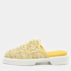 Le Silla Yellow Lace Crystals Embellished Yacht Mules Size 37