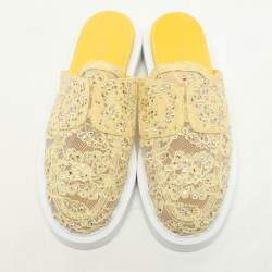 Le Silla Yellow Lace Crystals Embellished Yacht Mules Size 37