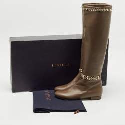 Le Silla Brown Leather Chain Detail Knee High Boots Size 37