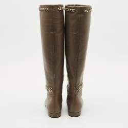 Le Silla Brown Leather Chain Detail Knee High Boots Size 37