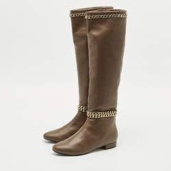 Le Silla Brown Leather Chain Detail Knee High Boots Size 37.5