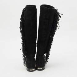 Le Silla Black Suede Fringe Trim Knee Length Boots Size 37.5