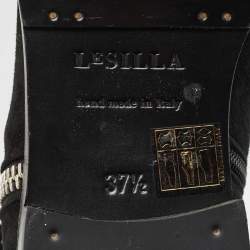 Le Silla Black Suede Fringe Trim Knee Length Boots Size 37.5