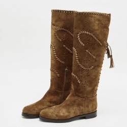 Le Silla Brown Suede Tassel Detail Knee Length Boots Size 40