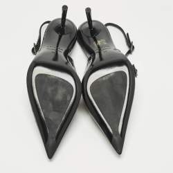 Pre Owned Le Silla Black Croc Embossed Patent Leather  Bella Slingback Pumps Size 38