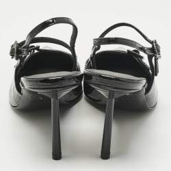 Pre Owned Le Silla Black Croc Embossed Patent Leather  Bella Slingback Pumps Size 38