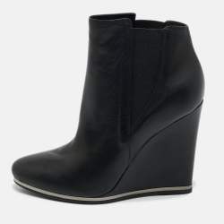 Pre Owned Le Silla Black Leather Wedge Ankle Boots Size 40