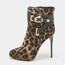 Pre Owned Le Silla Brown/Black Calf Hair and Leather Ankle Booties Size 38.5
