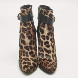 Pre Owned Le Silla Brown/Black Calf Hair and Leather Ankle Booties Size 38.5