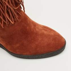 Pre Owned Le Silla Brown Suede Fringe Wedge Ankle Boots Size 38