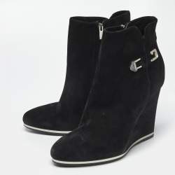 Pre Owned Le Silla Black Suede Wedge Ankle Boots Size 40