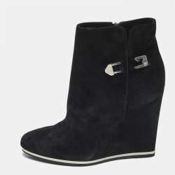Pre Owned Le Silla Black Suede Wedge Ankle Boots Size 40