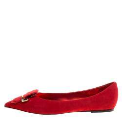 Le Silla Red Suede Safety Pin Brooch Pointed Toe Ballet Flats Size 38