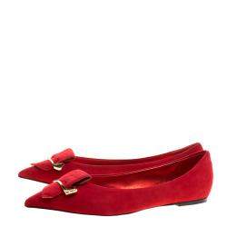 Le Silla Red Suede Safety Pin Brooch Pointed Toe Ballet Flats Size 38