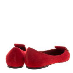 Le Silla Red Suede Safety Pin Brooch Pointed Toe Ballet Flats Size 38