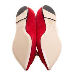 Le Silla Red Suede Safety Pin Brooch Pointed Toe Ballet Flats Size 38