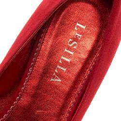 Le Silla Red Suede Safety Pin Brooch Pointed Toe Ballet Flats Size 38